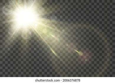 Lichtisolierter weißer Lichteffekt Set, Objektivfackel, Explosion, Glitter, Linie, Sonnenblitz und Sterne. Abstraktes Design von Spezialeffekten. Rheinrochen mit Blitz