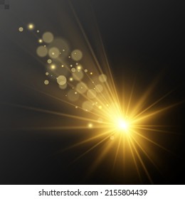 Glow isolated white light effect set, lens flare, explosion, glitter, line, sun flash and stars. Abstract special effect element design. Shine ray with lightning