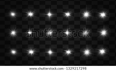 Glow isolated white light effect, lens flare, explosion, glitter, line, sun flash, spark and stars. Abstract special effect element design.