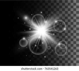 Glow isolated white transparent effect, lens flare, explosion, glitter, line, sun flash, spark and stars. For illustration template art design, banner for Christmas celebrate, magic flash energy ray.