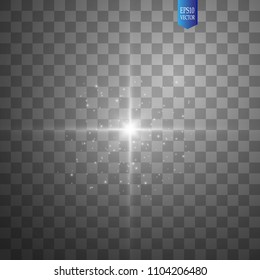 Glow isolated white transparent light effect set, lens flare, explosion, glitter, line, sun flash, spark and stars. Abstract special effect element design