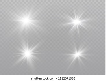 Glow isolated white transparent light effect set, lens flare, explosion, glitter, line, sun flash, spark and stars. Abstract special effect element design. 