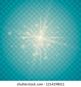 Glow isolated white transparent light effect set, lens flare, explosion, glitter, line, sun flash, spark and stars.