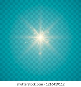 Glow isolated white transparent light effect set, lens flare, explosion, glitter, line, sun flash, spark and stars.