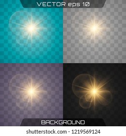 Glow isolated white transparent light effect set, lens flare, explosion, glitter, line, sun flash, spark and stars. Light effect on a different background.