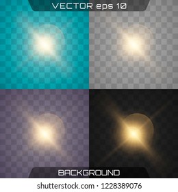 Glow isolated white transparent light effect set, lens flare, explosion, glitter, line, sun flash, spark and stars. Light effect on a different background.
