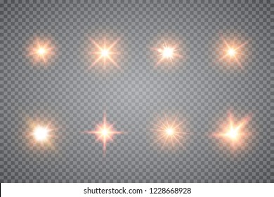Glow isolated white transparent light effect set, lens flare, explosion, glitter, line, sun flash, spark and stars. Abstract special effect element design. Shine ray with lightning