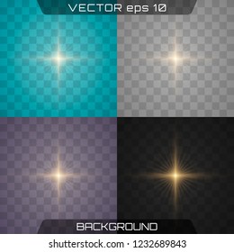 Glow isolated white transparent light effect set, lens flare, explosion, glitter, line, sun flash, spark and stars. Light effect on a different background.