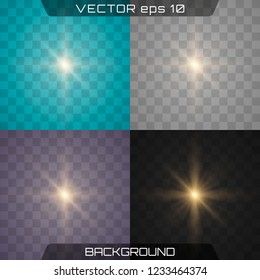 Glow isolated white transparent light effect set, lens flare, explosion, glitter, line, sun flash, spark and stars. Light effect on a different background.