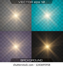 Glow isolated white transparent light effect set, lens flare, explosion, glitter, line, sun flash, spark and stars. Light effect on a different background.