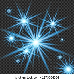 Glow isolated white transparent light effect set, lens flare, explosion, glitter, line, sun flash, spark and stars. Abstract special effect element design.