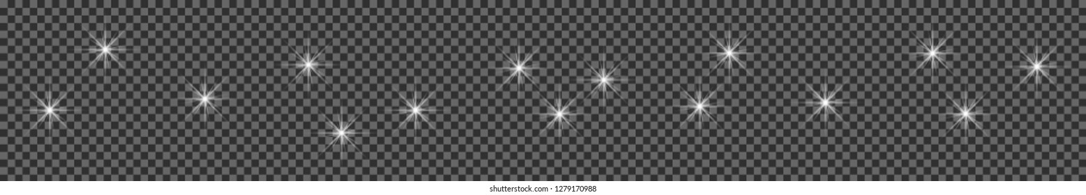 Glow isolated white transparent light effect set, lens flare, explosion, glitter, line, sun flash, spark and stars. Abstract special effect element design. Shine ray with lightning 