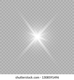 Glow isolated white transparent light effect set, lens flare, explosion, glitter, line, sun flash, spark and stars. Abstract special effect element design.