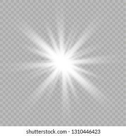 Glow isolated white transparent light effect set, lens flare, explosion, glitter, line, sun flash, spark and stars. Abstract special effect element design.