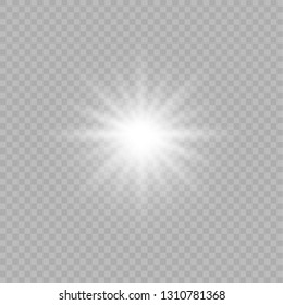 Glow isolated white transparent light effect set, lens flare, explosion, glitter, line, sun flash, spark and stars. Abstract special effect element design.