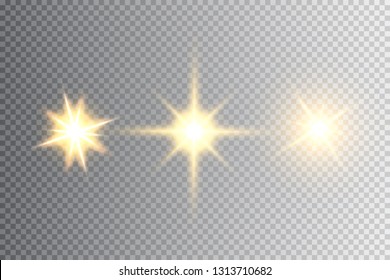 Glow isolated white transparent light effect set, lens flare, explosion, glitter, line, sun flash, spark and stars. Abstract special effect element design. Shine ray with lightning