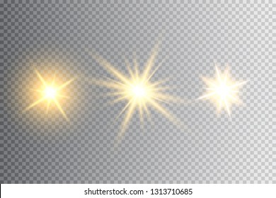 Glow isolated white transparent light effect set, lens flare, explosion, glitter, line, sun flash, spark and stars. Abstract special effect element design. Shine ray with lightning