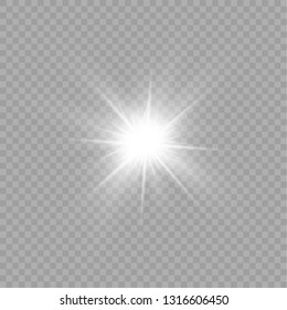 Glow isolated white transparent light effect set, lens flare, explosion, glitter, line, sun flash, spark and stars. Abstract special effect element design.