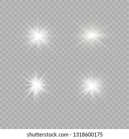 Glow isolated white transparent light effect set, lens flare, explosion, glitter, line, sun flash, spark and stars. Abstract special effect element design.
