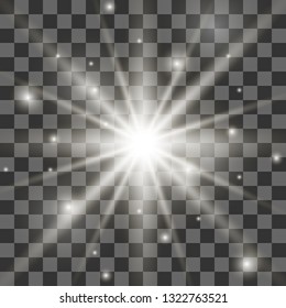 Glow isolated white transparent light effect set, lens flare, explosion, glitter, line, sun flash, spark and stars. Abstract special effect element design.