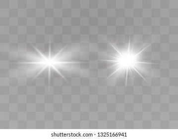 Glow isolated white transparent light effect set, lens flare, explosion, glitter, line, sun flash, spark and stars. Abstract special effect element design.