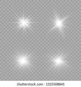 Glow isolated white transparent light effect set, lens flare, explosion, glitter, line, sun flash, spark and stars. Abstract special effect element design.
