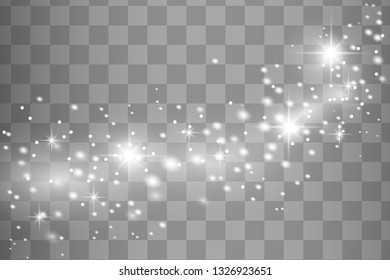 Glow isolated white transparent light effect set, lens flare, explosion, glitter, line, sun flash, spark and stars. Abstract special effect element design.