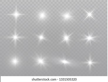 Luminoso juego de luz transparente blanco aislado, lente iluminada, explosión, brillo, línea, luz solar, chispa y estrellas.