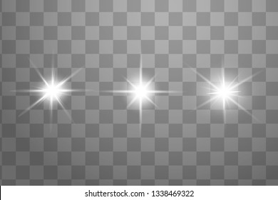 Glow isolated white transparent light effect set, lens flare, explosion, glitter, line, sun flash, spark and stars. Abstract special effect element design.