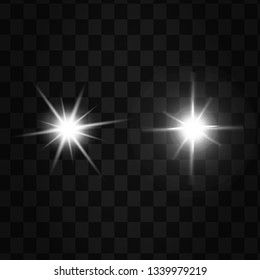 Glow isolated white transparent light effect set, lens flare, explosion, glitter, line, sun flash, spark and stars. Abstract special effect element design.
