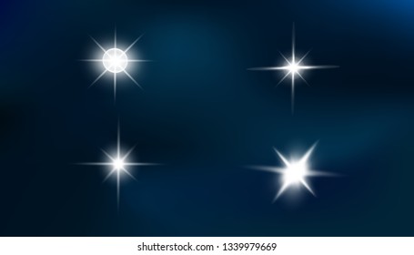 Glow isolated white transparent light effect set, lens flare, explosion, glitter, line, sun flash, spark and stars. Abstract special effect element design.