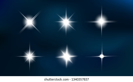 Glow isolated white transparent light effect set, lens flare, explosion, glitter, line, sun flash, spark and stars. Abstract special effect element design.