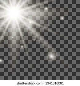 Glow isolated white transparent light effect set, lens flare, explosion, glitter, line, sun flash, spark and stars. Abstract special effect element design. Shine ray with lightning