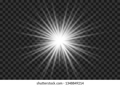 Glow isolated white transparent light effect set, lens flare, explosion, glitter, line, sun flash, spark and stars.