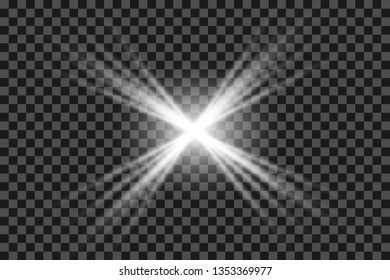 Glow isolated white transparent light effect set, lens flare, explosion, glitter, line, sun flash, spark and stars. Abstract special effect element design