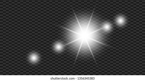 Glow isolated white transparent light effect set, lens flare, explosion, glitter, line, sun flash, spark and stars. Abstract special effect element design