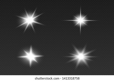 Glow isolated white transparent light effect set, lens flare, explosion, glitter, line, sun flash, spark and stars. Abstract special effect element design.