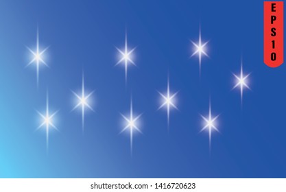 Glow isolated white transparent light effect set, lens flare, explosion, glitter, line, sun flash, spark and stars. Abstract special effect element design.