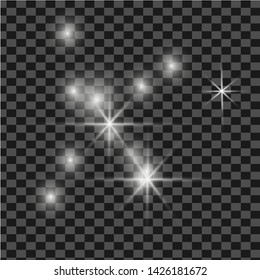 Glow isolated white transparent light effect set, lens flare, explosion, glitter, line, sun flash, spark and stars. Abstract special effect element design