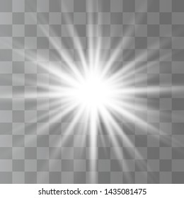 Glow isolated white transparent light effect set, lens flare, explosion, glitter, line, sun flash, spark and stars.