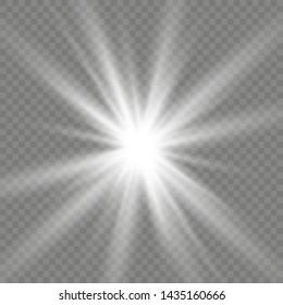 Glow isolated white transparent light effect set, lens flare, explosion, glitter, line, sun flash, spark and stars.