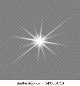 Glow isolated white transparent light effect set, lens flare, explosion, glitter, line, sun flash, spark and stars.
