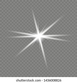 Glow isolated white transparent light effect set, lens flare, explosion, glitter, line, sun flash, spark and stars.