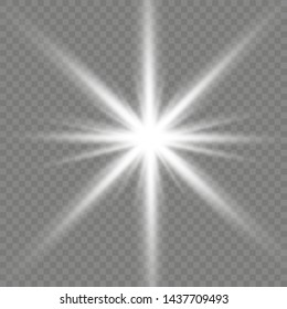 Glow isolated white transparent light effect set, lens flare, explosion, glitter, line, sun flash, spark and stars.
