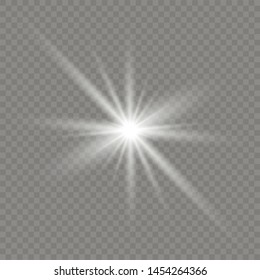 Glow isolated white transparent light effect set, lens flare, explosion, glitter, line, sun flash, spark and stars.