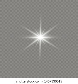 Glow isolated white transparent light effect set, lens flare, explosion, glitter, line, sun flash, spark and stars.