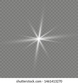 Glow isolated white transparent light effect set, lens flare, explosion, glitter, line, sun flash, spark and stars.