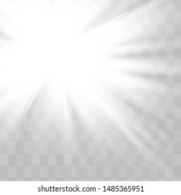 Glow isolated white transparent light effect set, lens flare, explosion, glitter, line, sun flash, spark and stars. Abstract special effect element design.