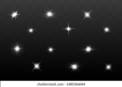 Glow isolated white transparent light effect set, lens flare, explosion, glitter, line, sun flash, spark and stars. Abstract special effect element design.