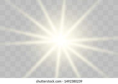 Glow isolated white transparent light effect set, lens flare, explosion, glitter, line, sun flash, spark and stars. Abstract special effect element design.